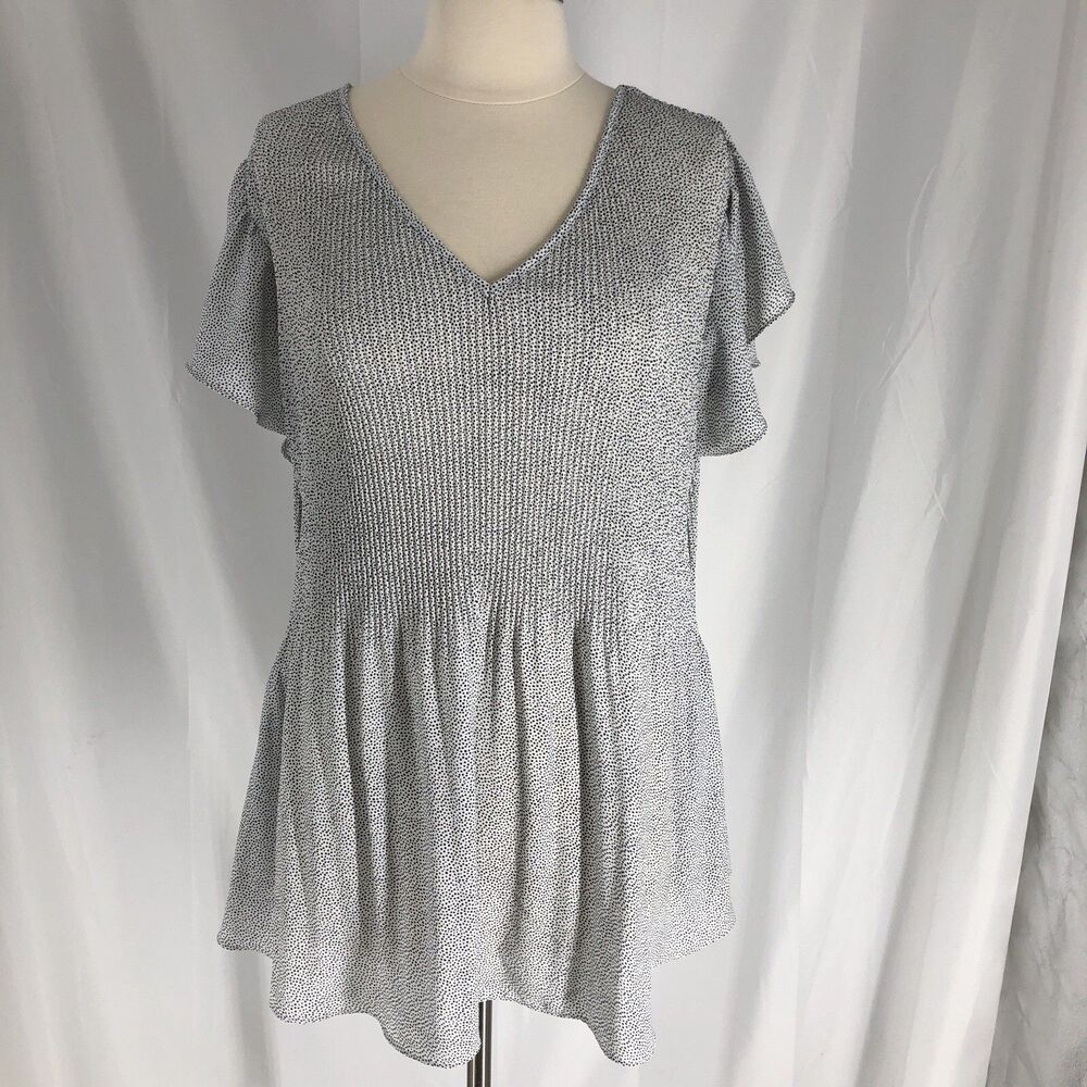 Adrianna Papell Tunic Top Sz 2X Pleated White Polka Dot